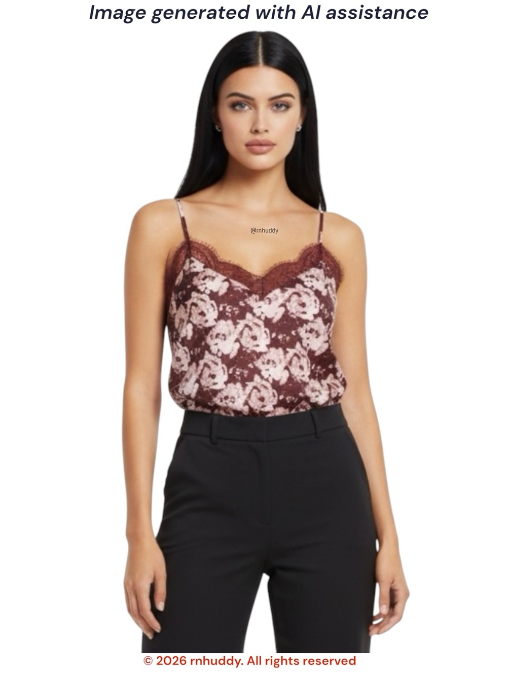 Halogen XL burgundy floral lace trim cami